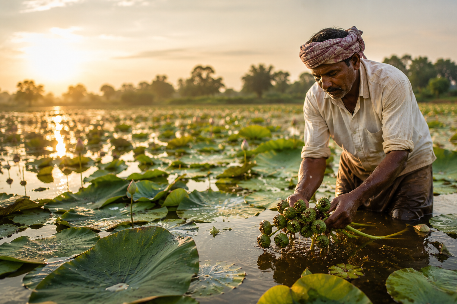 Makhana cultivation in Bihar's ponds