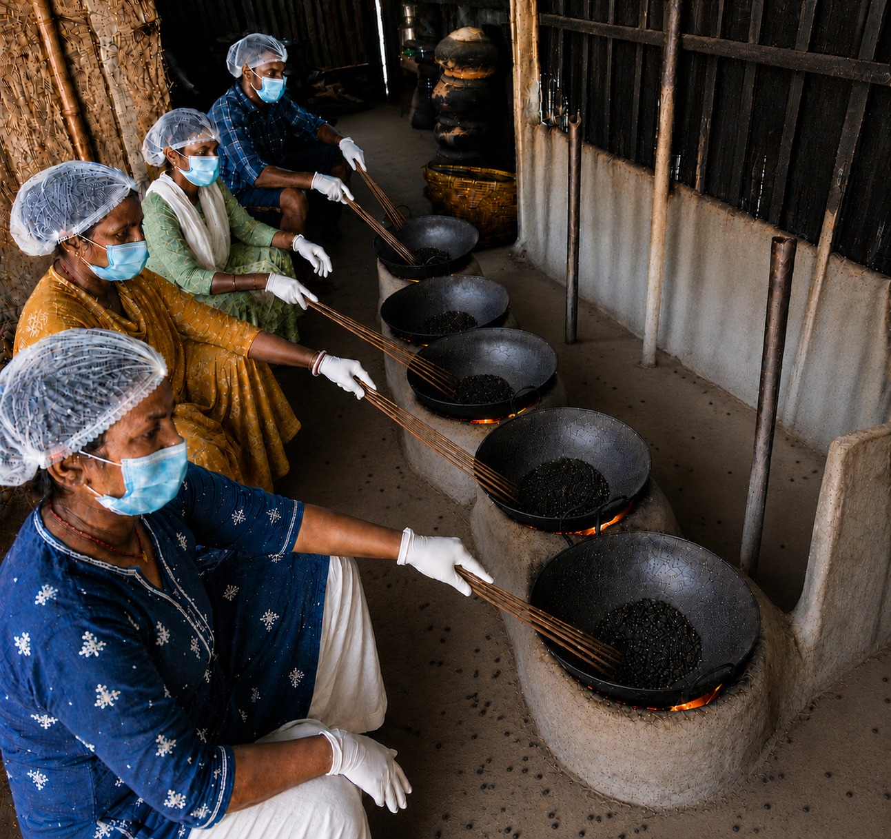 Traditional roasting of makhana seeds